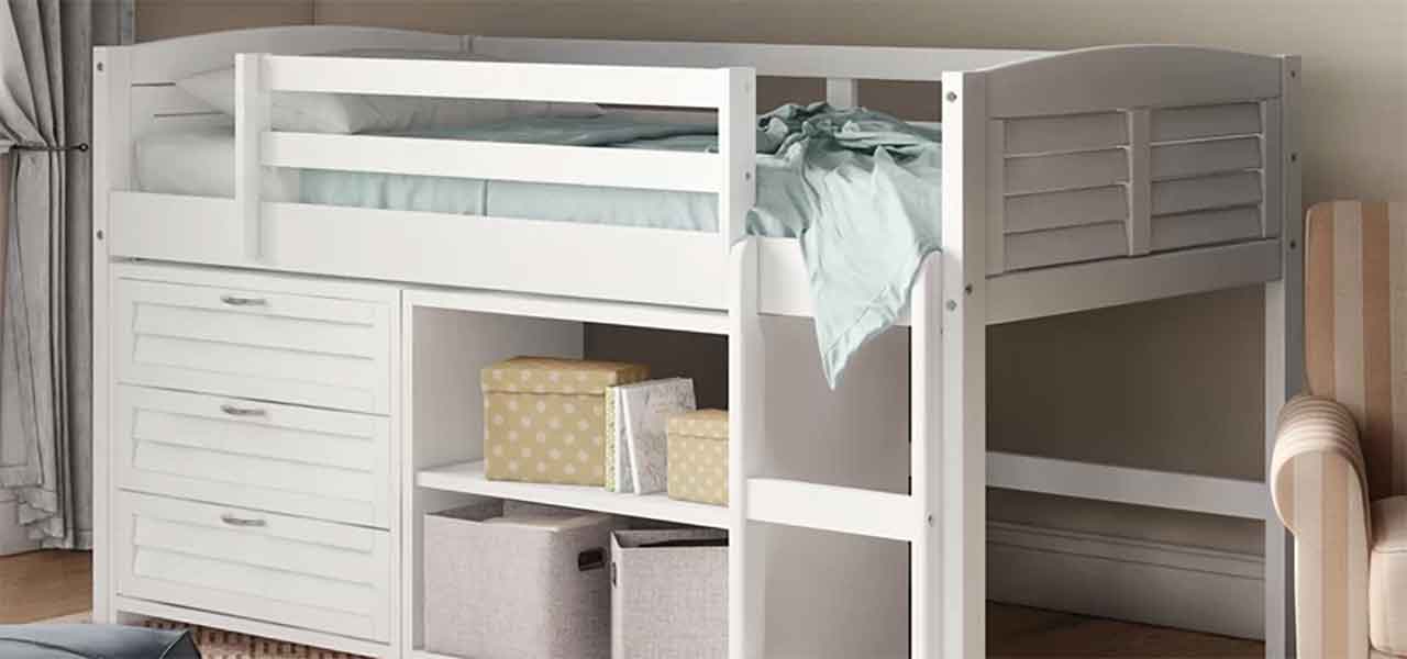 full low loft bed with storage